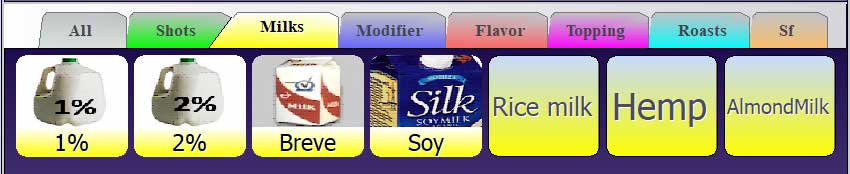 Modifier screen with milks in SelbySoft POS