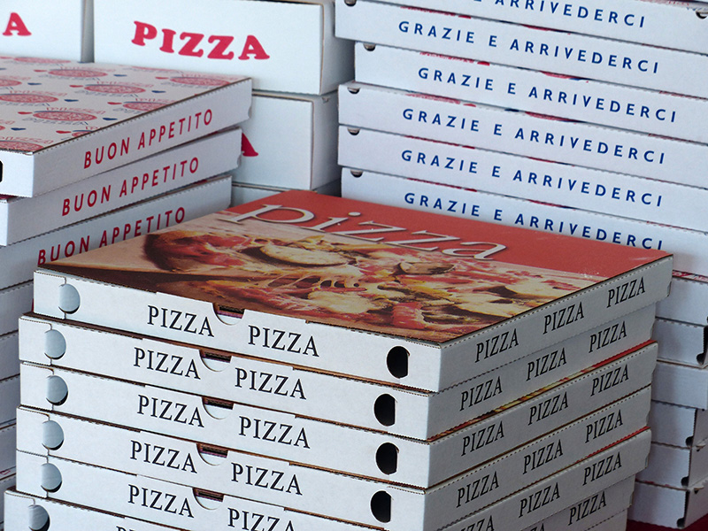 Stack of pizza boxes